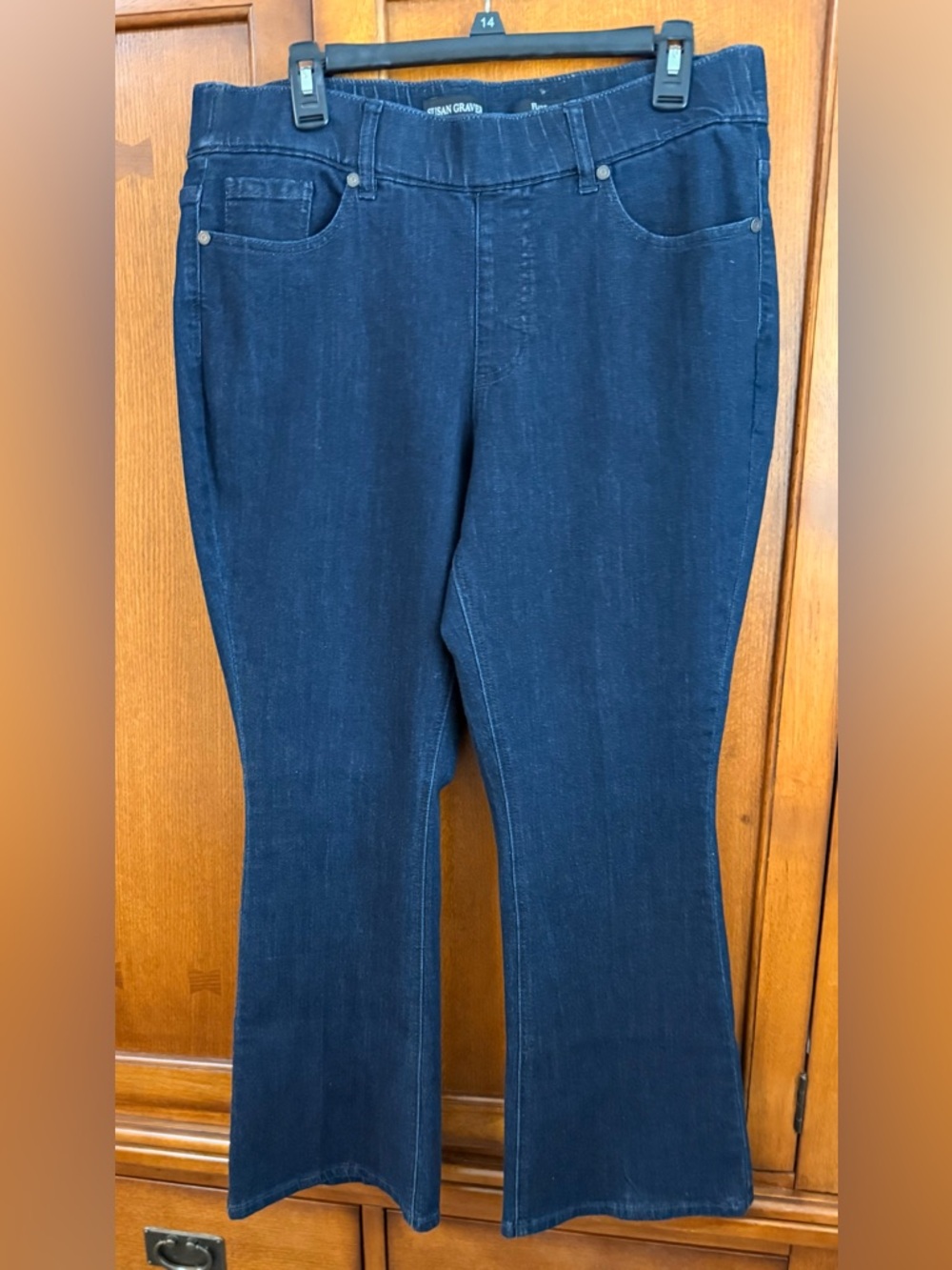 Susan Graver Dark Blue Flare Pull-On Jeans